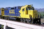 San Manuel Arizona GP38-2 #19 with "Magma" mine lettering crosses the Gila River